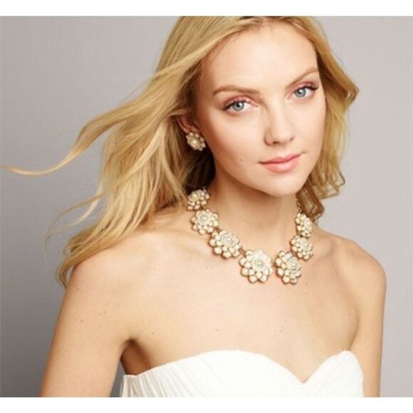 KATE SPADE 12k Gold Plated Zinnia Flower Floral 3D Rare Crystal & Faux Pearl Nec - Picture 2 of 10